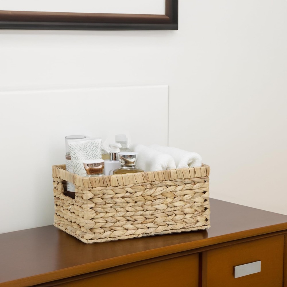 Wicker Basket, Water Hyacinth Baskets for Organizing, Rectangular Wicker Stor...