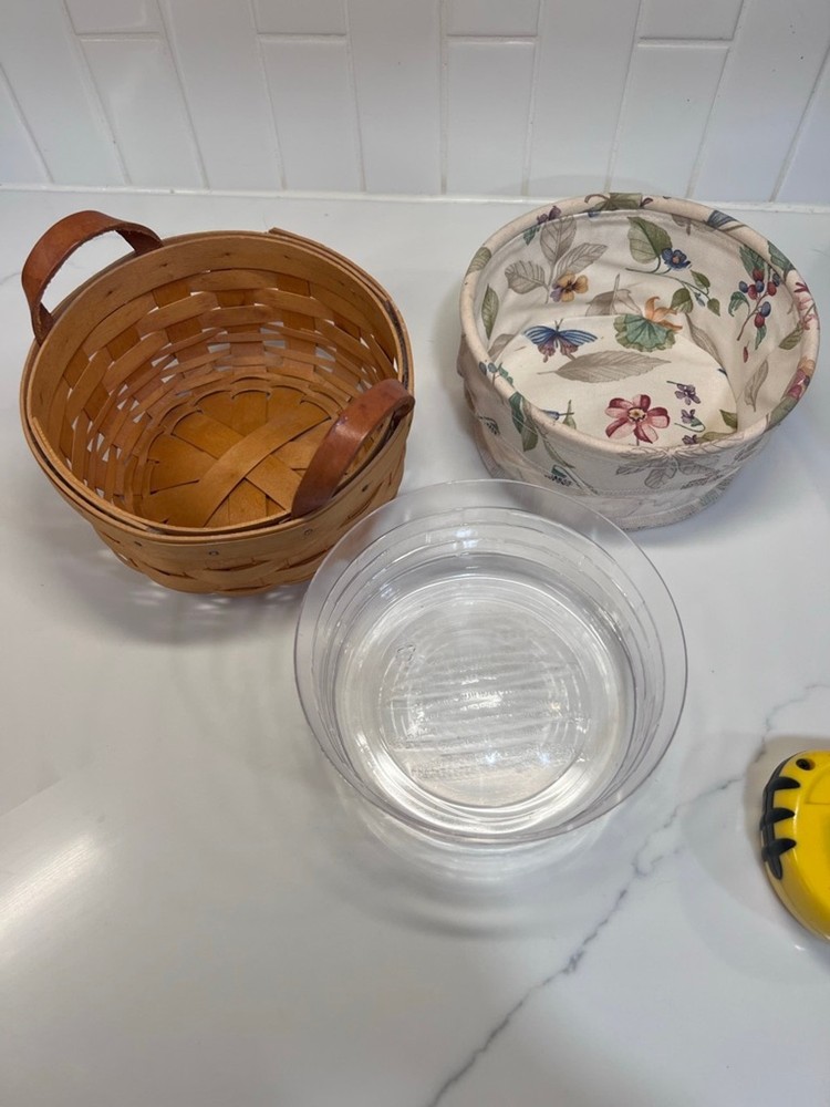 Longaberger Small Button Basket w Botanical Fields Liner and Plastic Protector