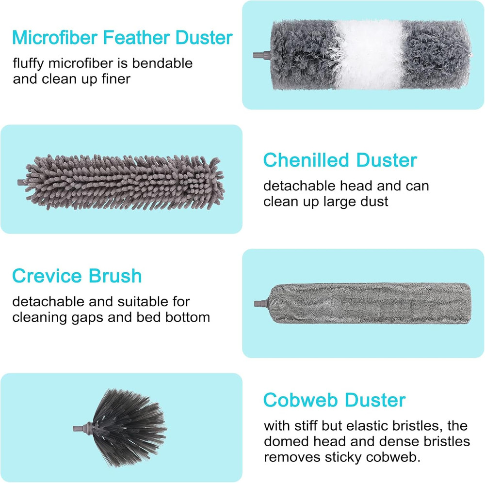 12pcs Microfiber Duster Kit Extendable Pole 30-100in Washable Bendable[1][2][3]