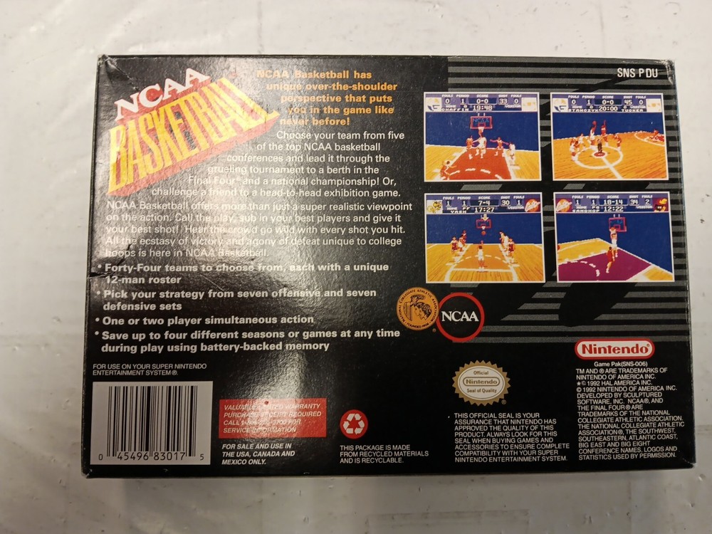 SNES-NCAA Basketball (Super Nintendo) Authentic BOX ONLY+BOX PROTECTOR