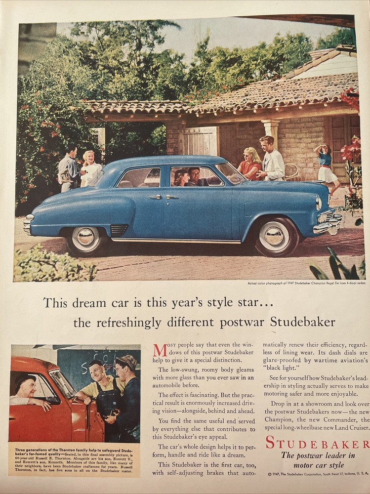 1947 vintage Studebaker print ad. Refreshingly different postwar Studebaker