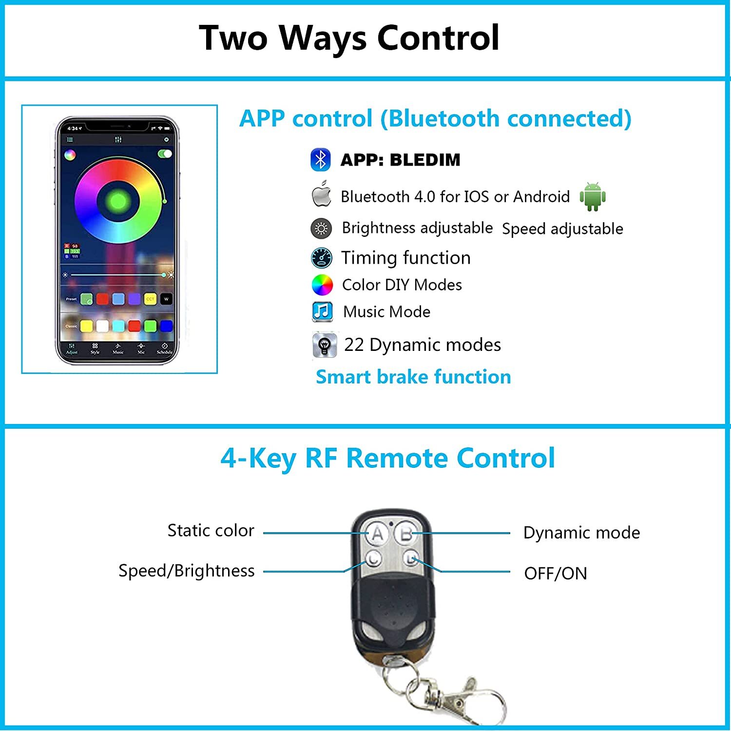 16PCS Motorcycle RGB LED Strip Light Under Glow Neon Kit Bluetooth APP Control