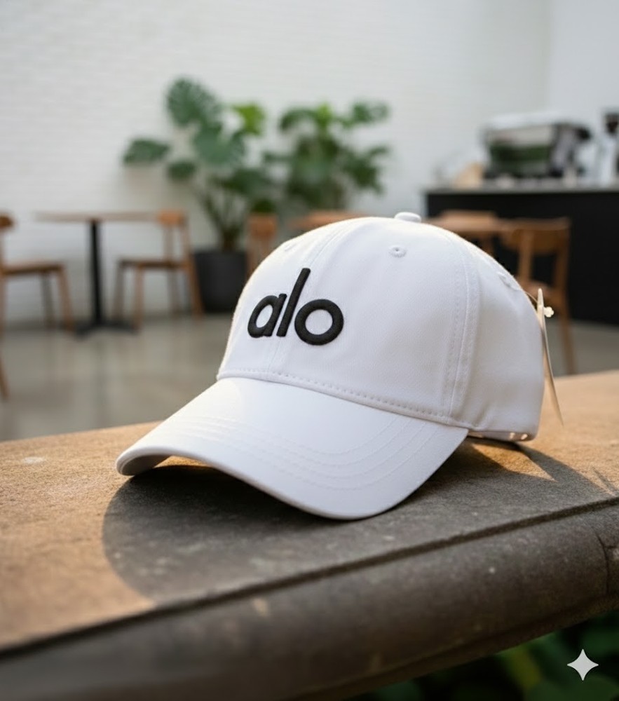 White Athletic Performance Cap Black Logo Adjustable Unisex Hat