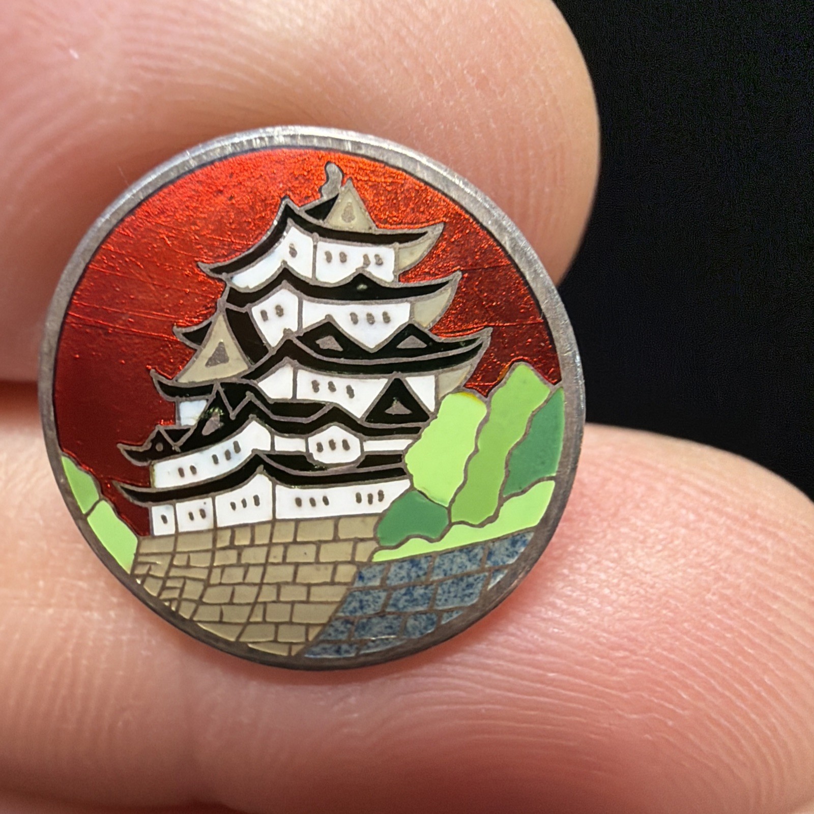 Vintage Japanese Cloisonne Enamel Sterling Silver Cufflinks Red House Palace