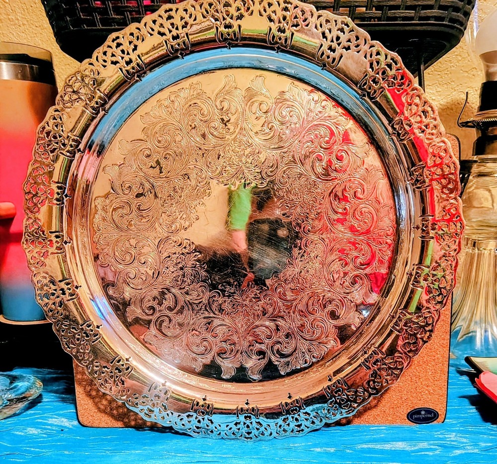 Home Decorators Inc Silver Plated Round Tray Serving Platter 12-3/4”