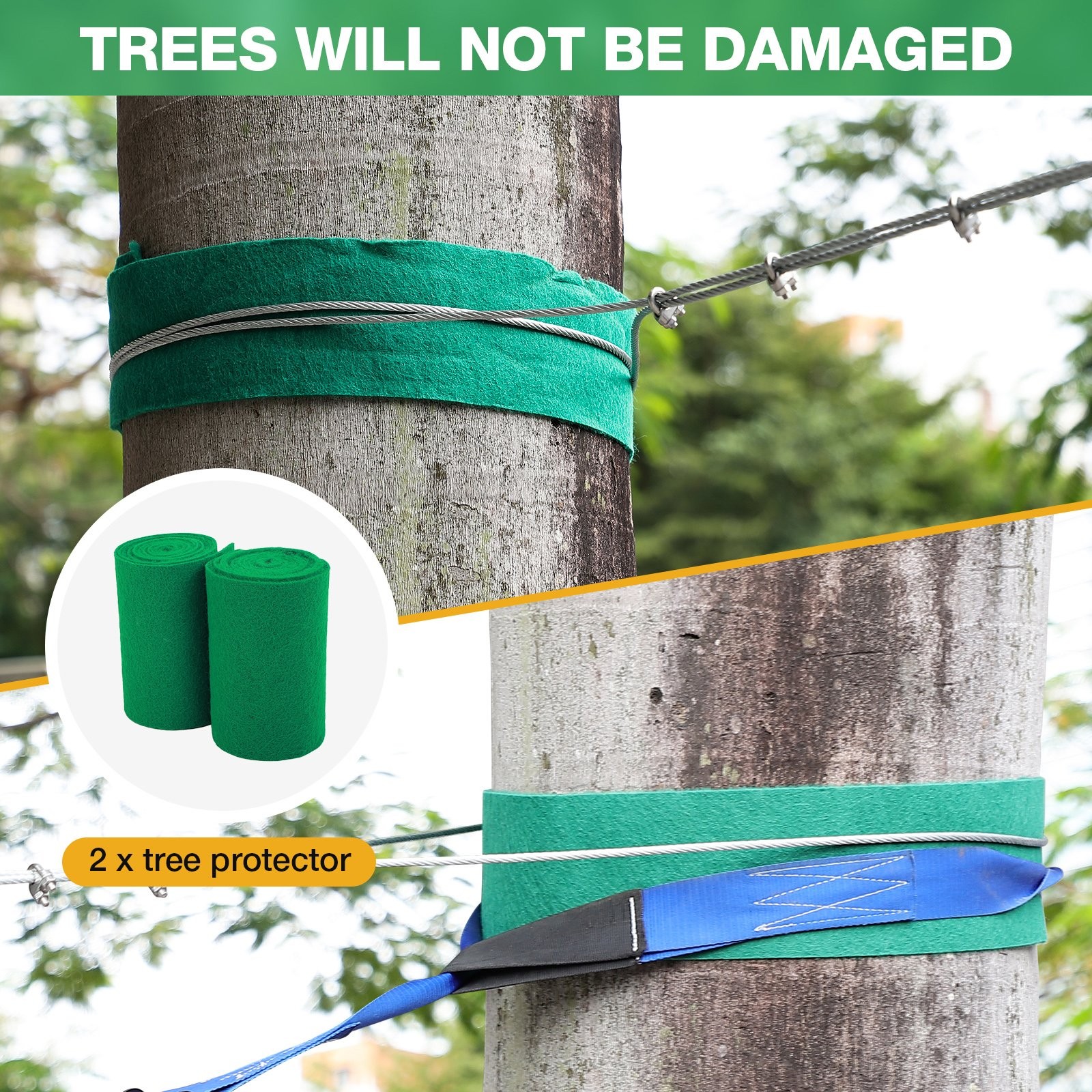 300FT Zip Line for Adults and Kids - Up To 400LBS Quick Tighten Zip Line Kit