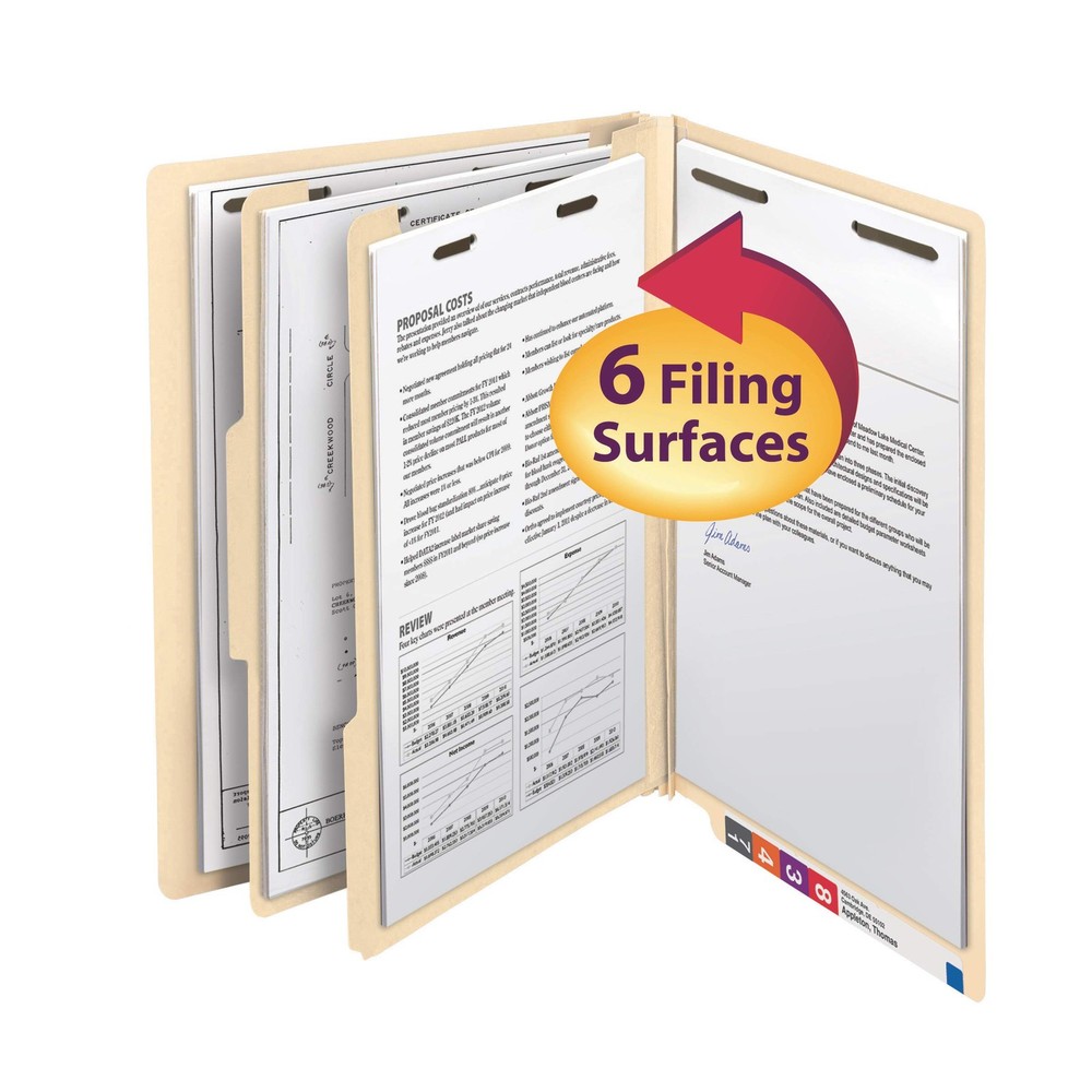 End Tab Classification File Folder, 2 Dividers, 2" Expansion, Letter Size, Ma...