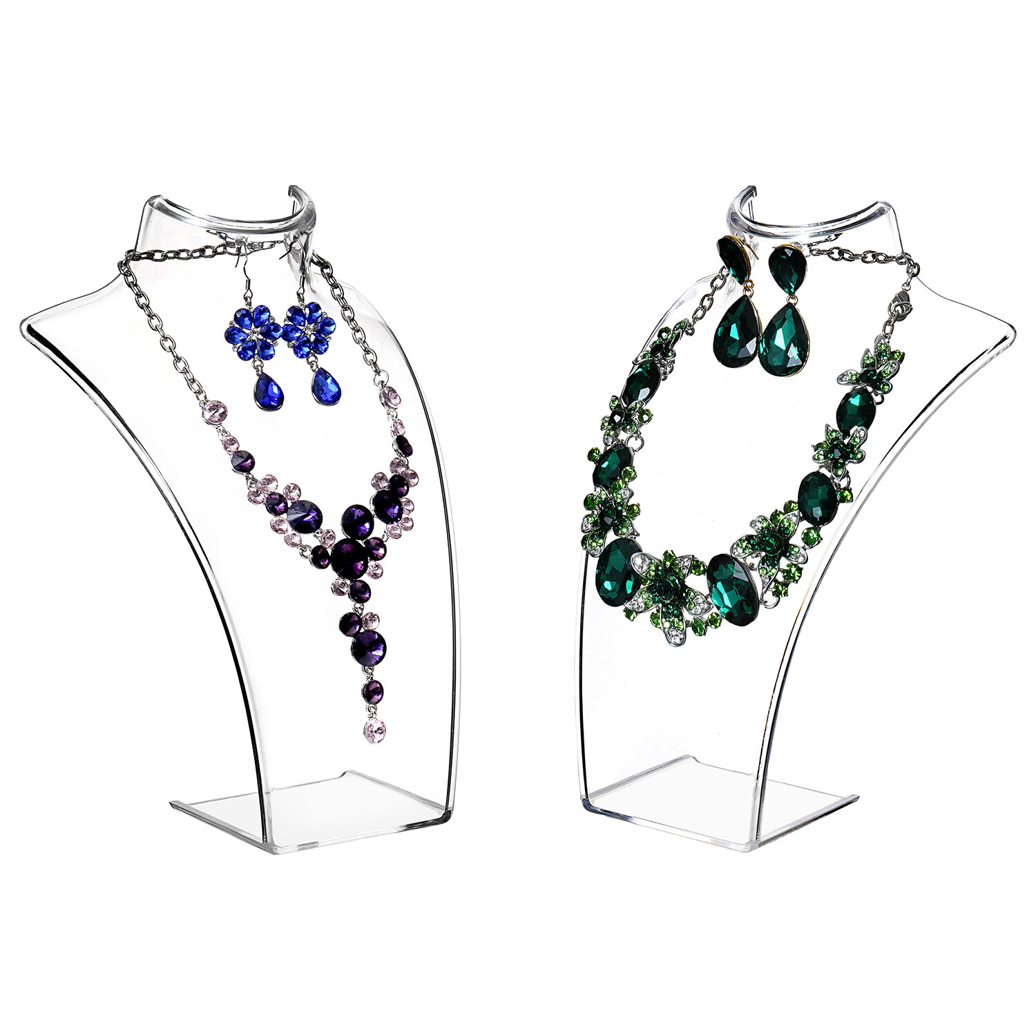 Clear Acrylic Jewelry Stand, Necklace Bust and Earring Display Tower, Set of 6