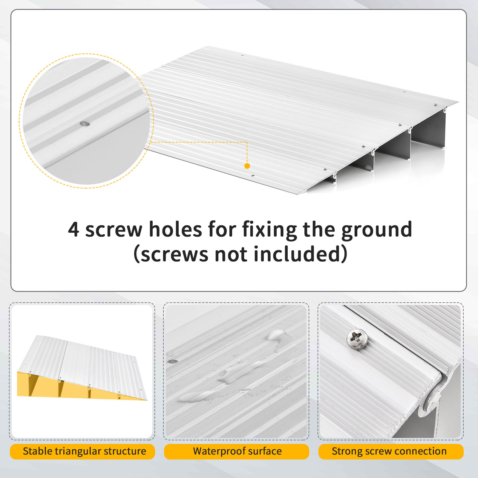4" Rise Wheelchair Threshold Ramp w/ Adjustable Ramp 700LBS Weight Capacity