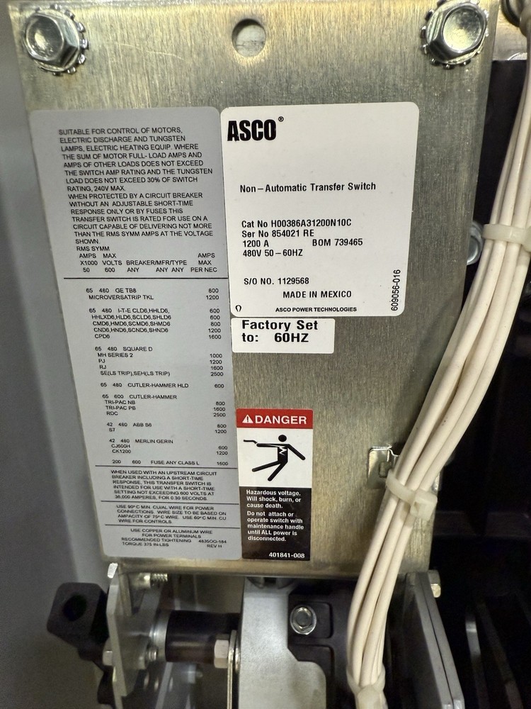 ASCO 386 1200A 480V Transfer Switch”