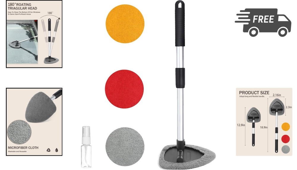 Car Window Cleaner Kit Windshield Cleaner Microfiber Brush Extendable Handle