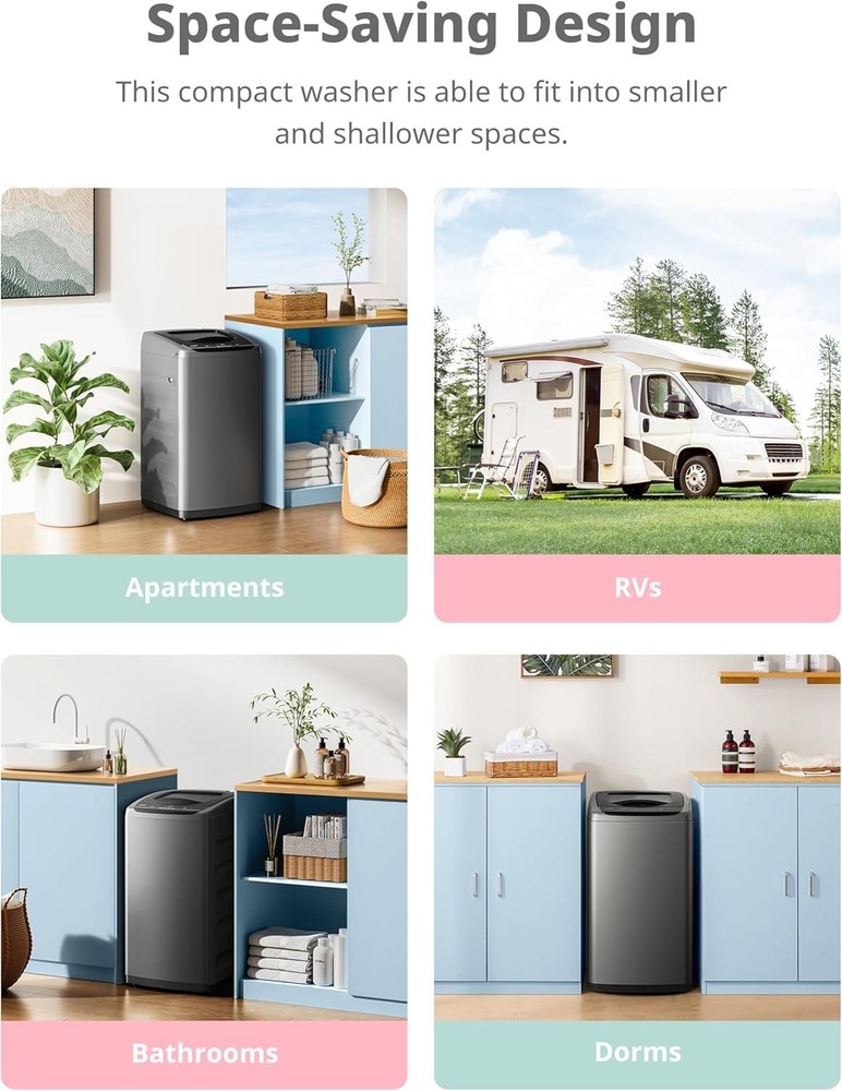 Portable Washing Machine 0.9 Cu Ft Compact Full-Automatic LED Display