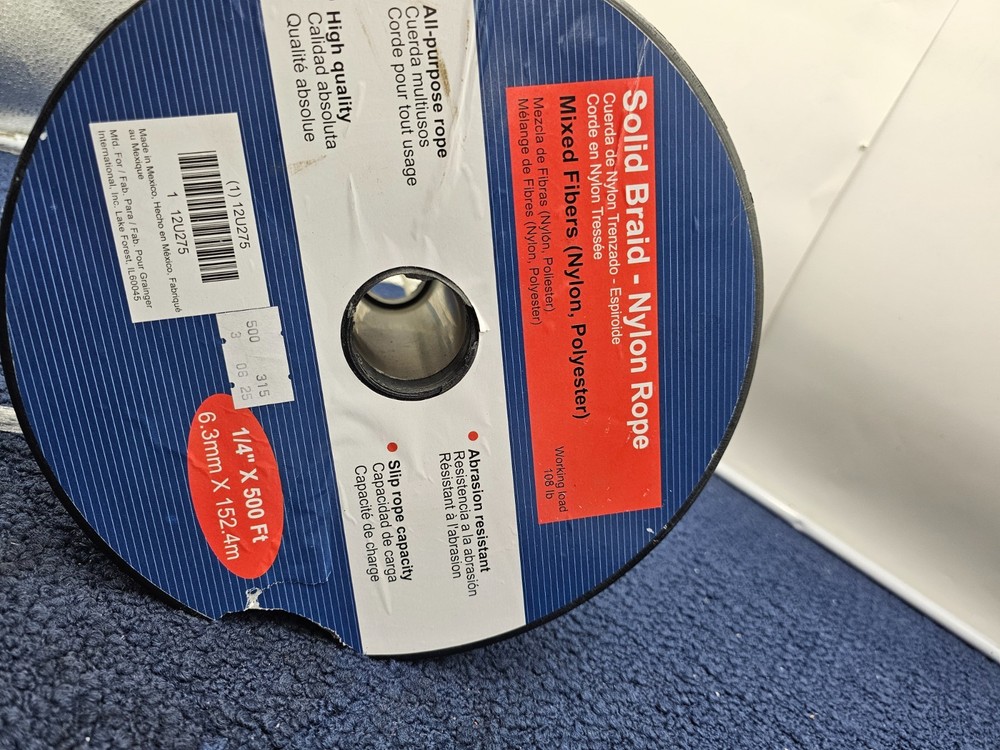 Grainger 12U275: 1/4" x 500 ft. Solid Braid Nylon General Purpose Utility Rope
