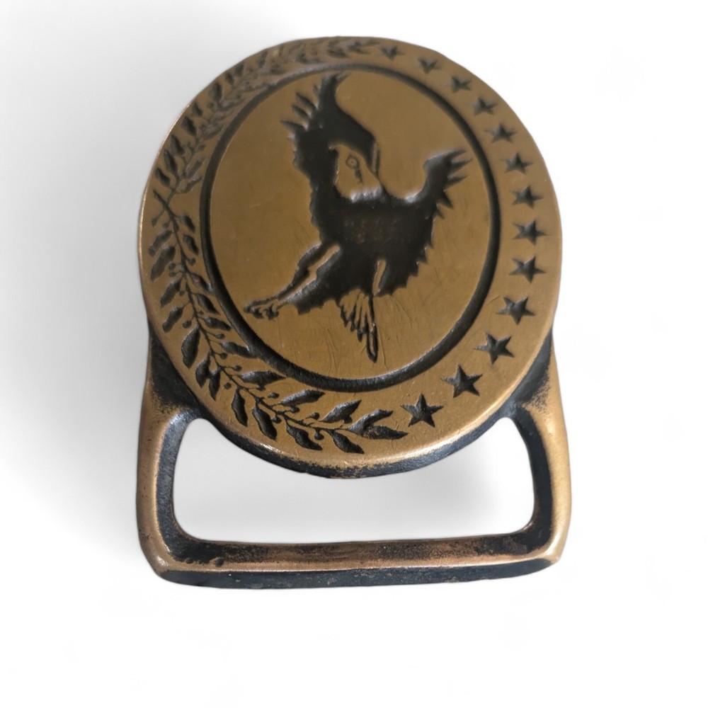 Vintage Tech-Ether Guild Buckle Bald Eagle Embossed Solid Brass Oval Belt Buckle
