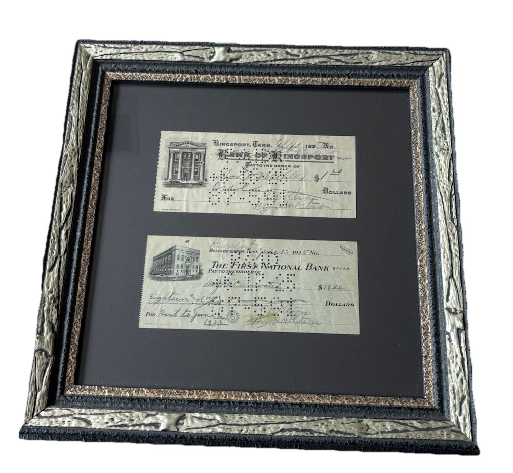 1925 Kingsport Tennessee - Bank Checks - Custom Framed !