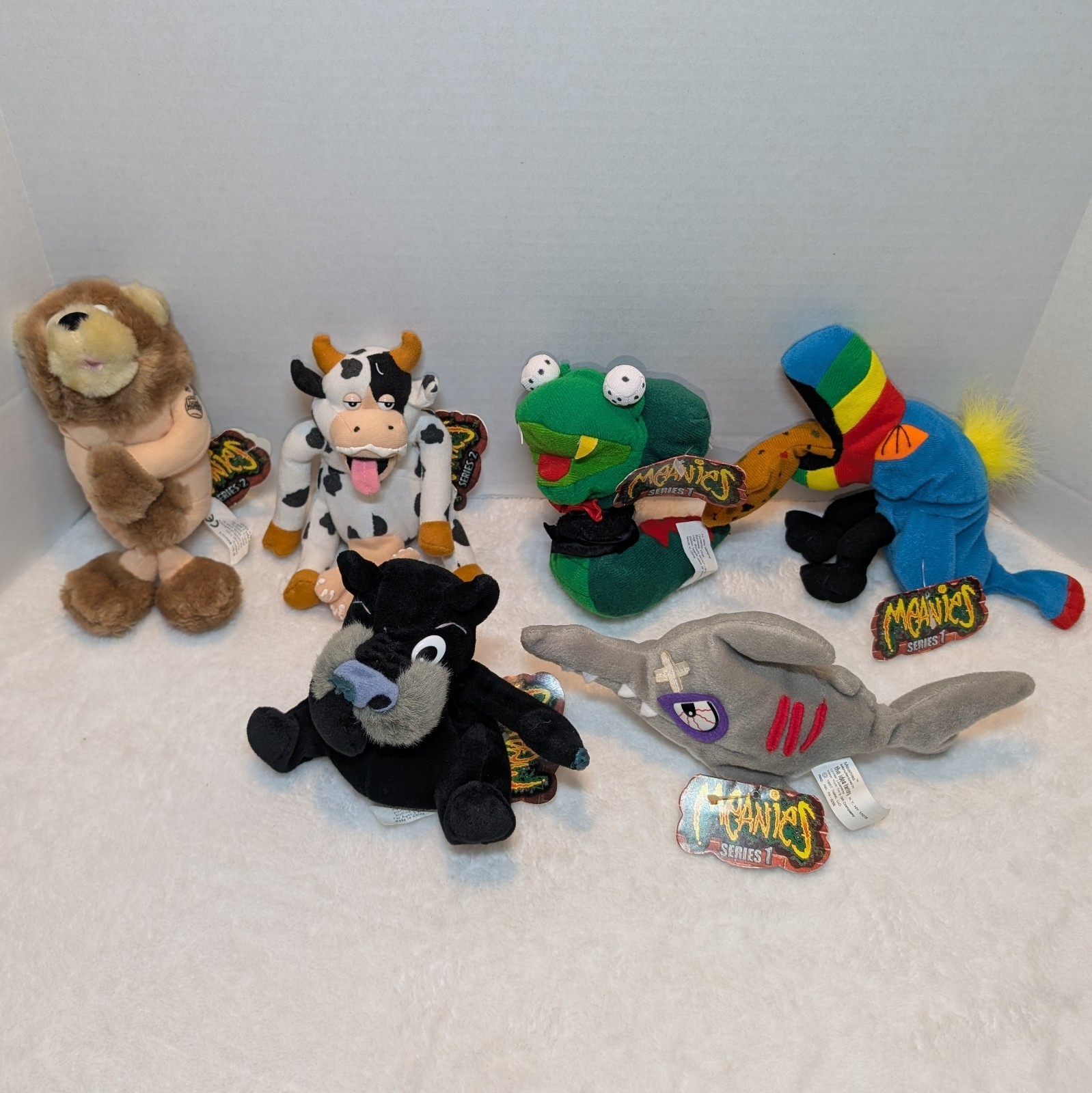 Vintage 90s Meanies Plush Lot 6 - Series 1  & 2 With Tags DIGGER Snake Eyes BEAR
