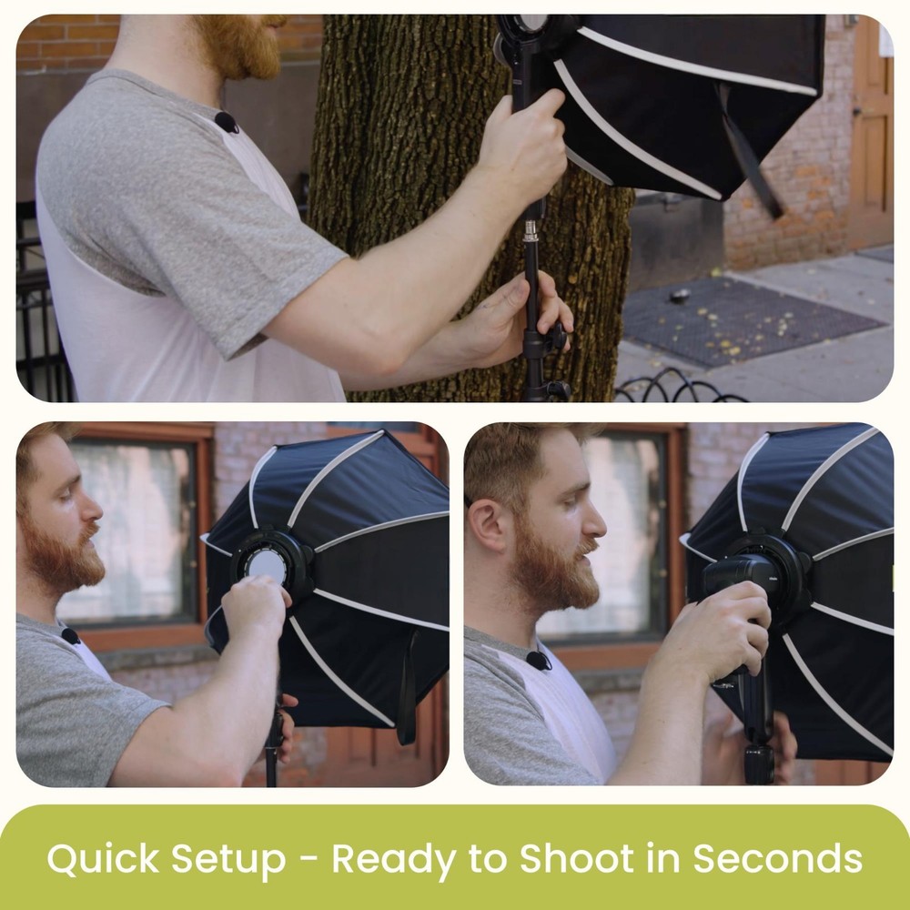 Lectronify 28" Octagonal Softbox for Flash –Quick Open Dual Diffusers, 120° Tilt