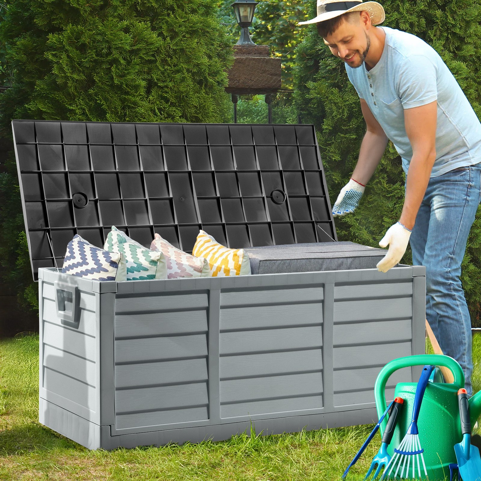 75 GAL Foldable Storage Deck Box Fast Installation with Wheels for In/Outdoor