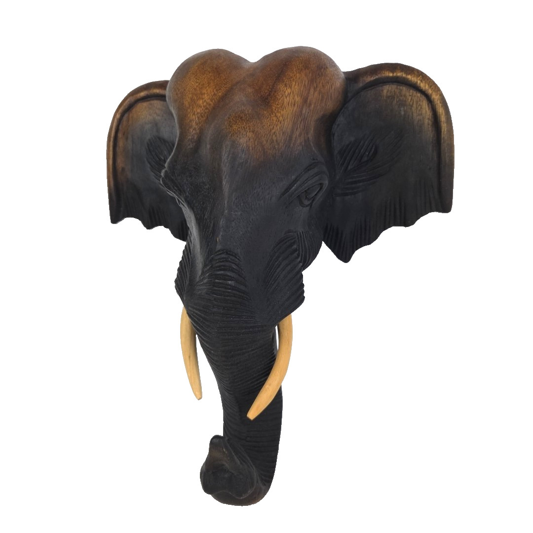 12” Wooden Thai Elephant Head Hand Carved Hanging Wall Home Decor Boho Gift