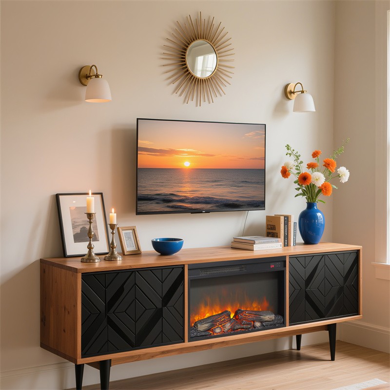 26 inch Electric Fireplace Insert,Ultra Thin Heater w/Log Set & Realistic Flame