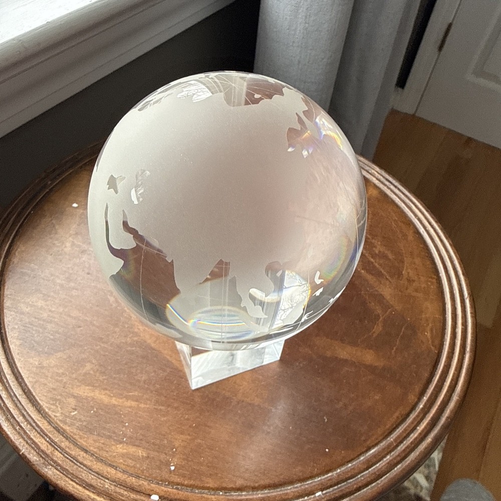 Vintage Etched Glass Globe On Square Base