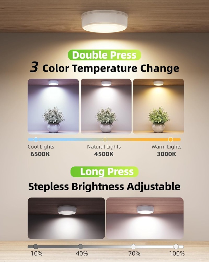 Compact 2.5'' Rechargeable LED Puck Lights - Wireless Touch & Remote Control