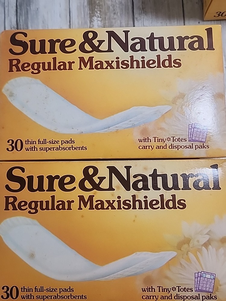 4 Box Lot VTG Sure & Natural Regular Maxishields Thin Full-Size Pads +Tiny Totes