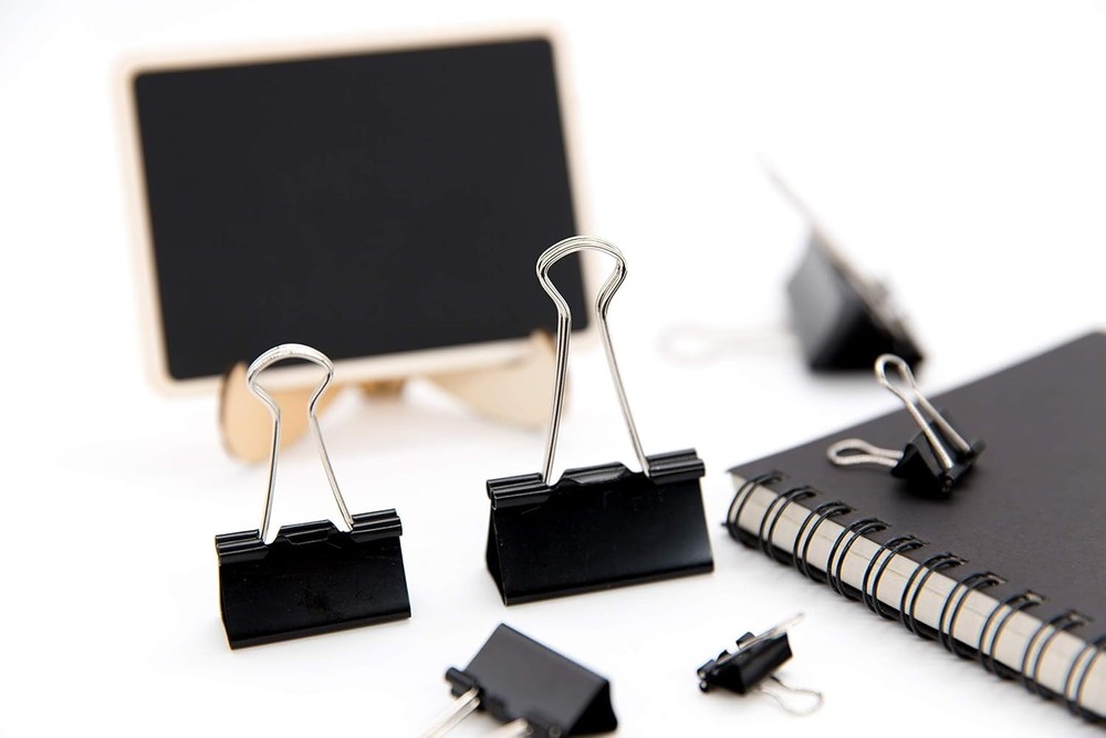 Versatile Black Binder Clips - 100 Count Assorted Sizes for Home & Office