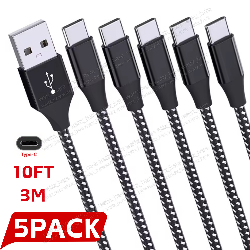 5Pack LOT 10Ft USB to Type-C Cable Fast Charger Charging Data Sync Braided Cord