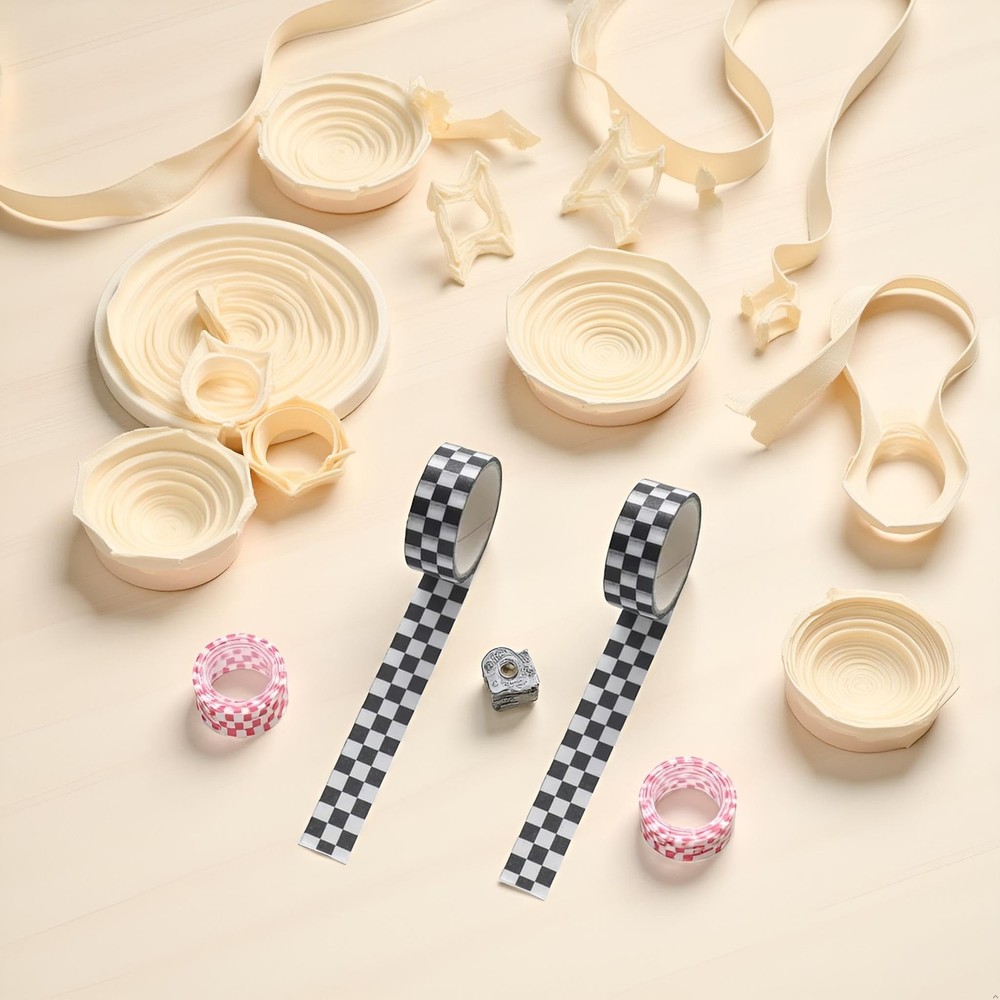 2Pcs Black White Decorative Washi Tape Compact Checkerboard Pattern Paper Tap...