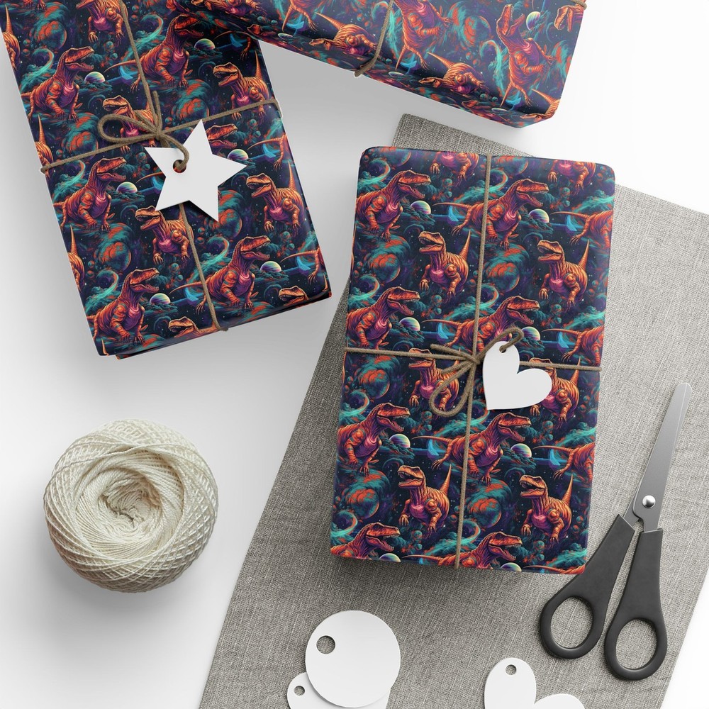 Dinosaurs in Space Wrapping Paper Fun Sci-Fi Gift Wrap