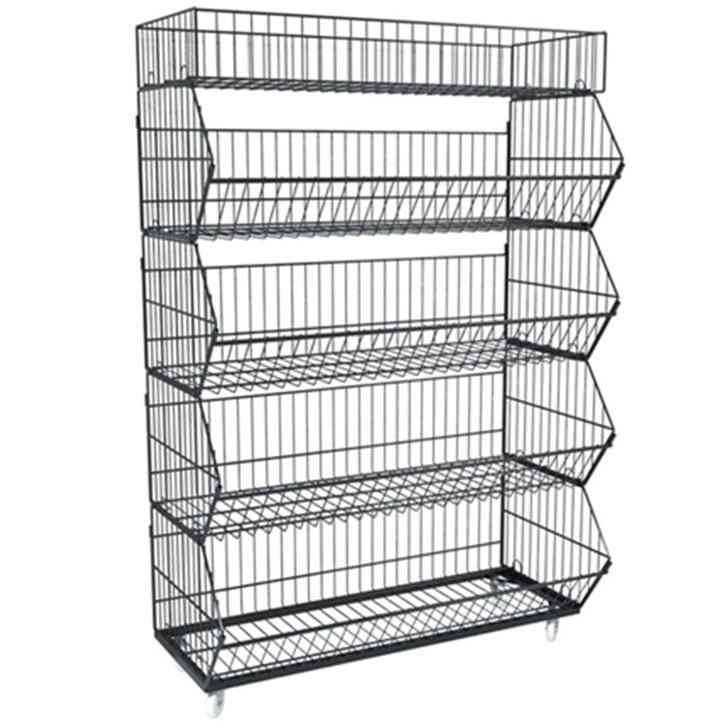 5 Tier Wire Grid Retail Display Shelf Merchandise Display Rack Stand W/ Wheels