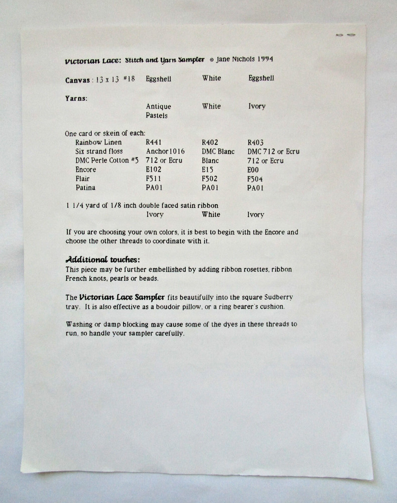 Victorian Lace Embroidery Pattern with Partial Supplies