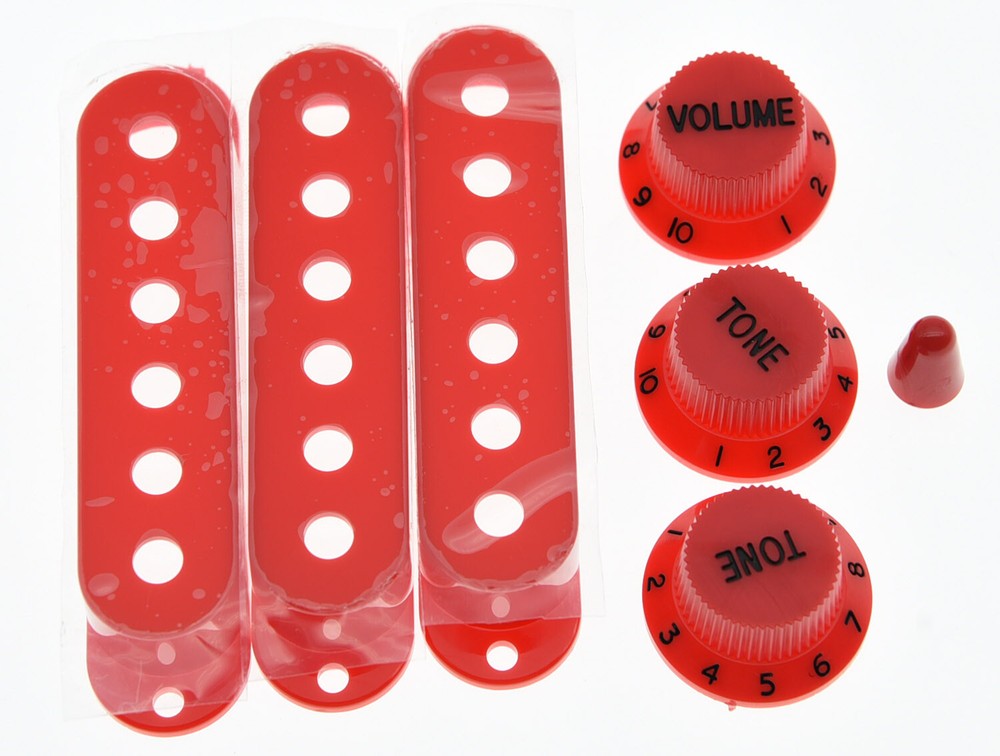 Red/Black ST Knobs,ST Single Coil Pickup Covers with 5 Way Switch Tip Red