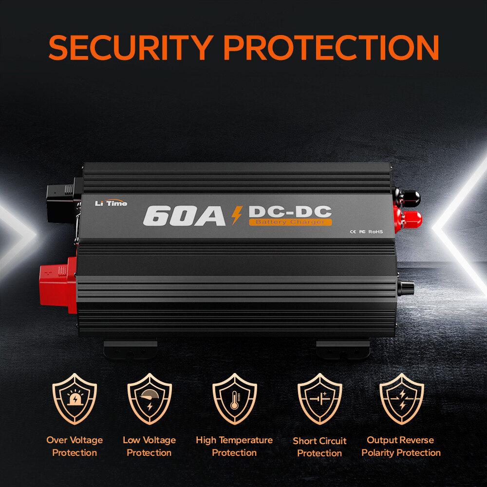 LiTime 12V 60A DC to DC Battery Charger for 12V LiFePO4 SLA Gel AGM Battery