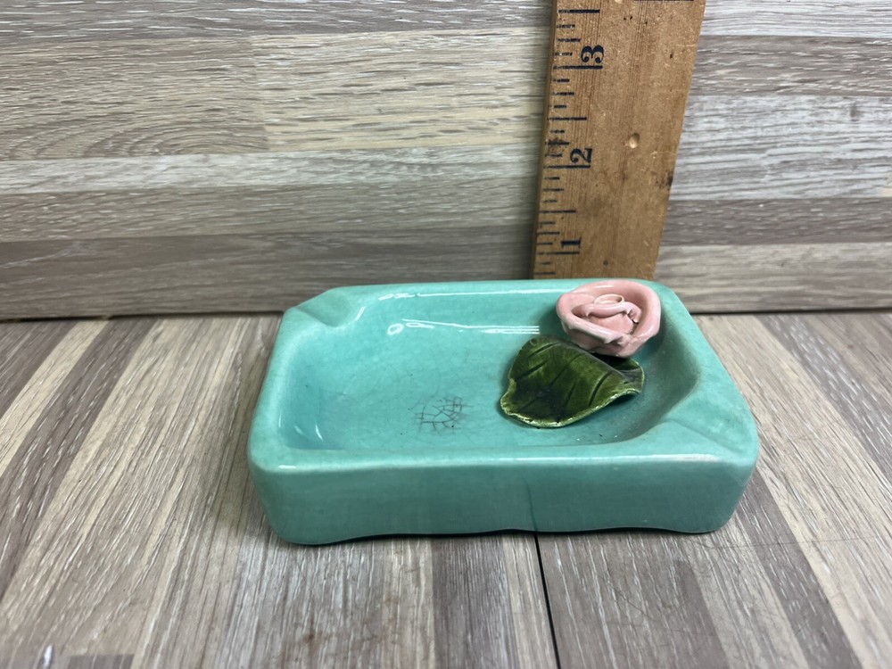 Blue ceramic ashtray with Rose