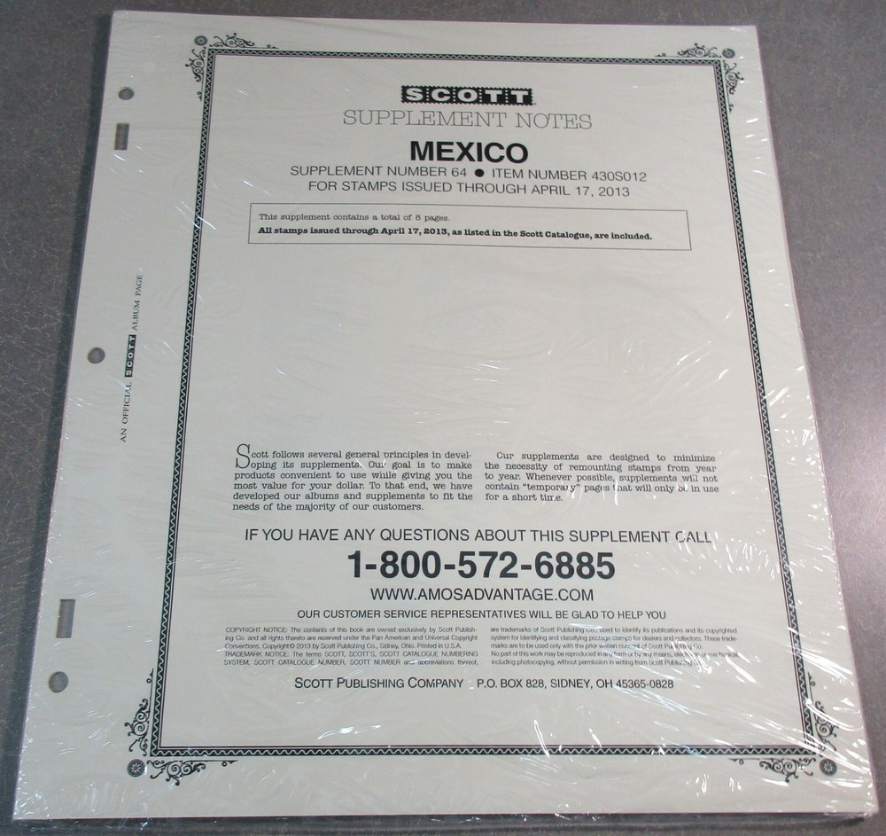 "SCOTT" MEXICO 2013 #64 SUPPLEMENT ITEM #430S012 W/FREE SHIPPING!!
