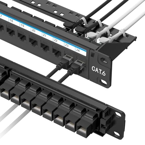 24 Port Cat6 Patch Panel, RJ45 Coupler Feed-Through 10Gbps Ethernet Patch Panel