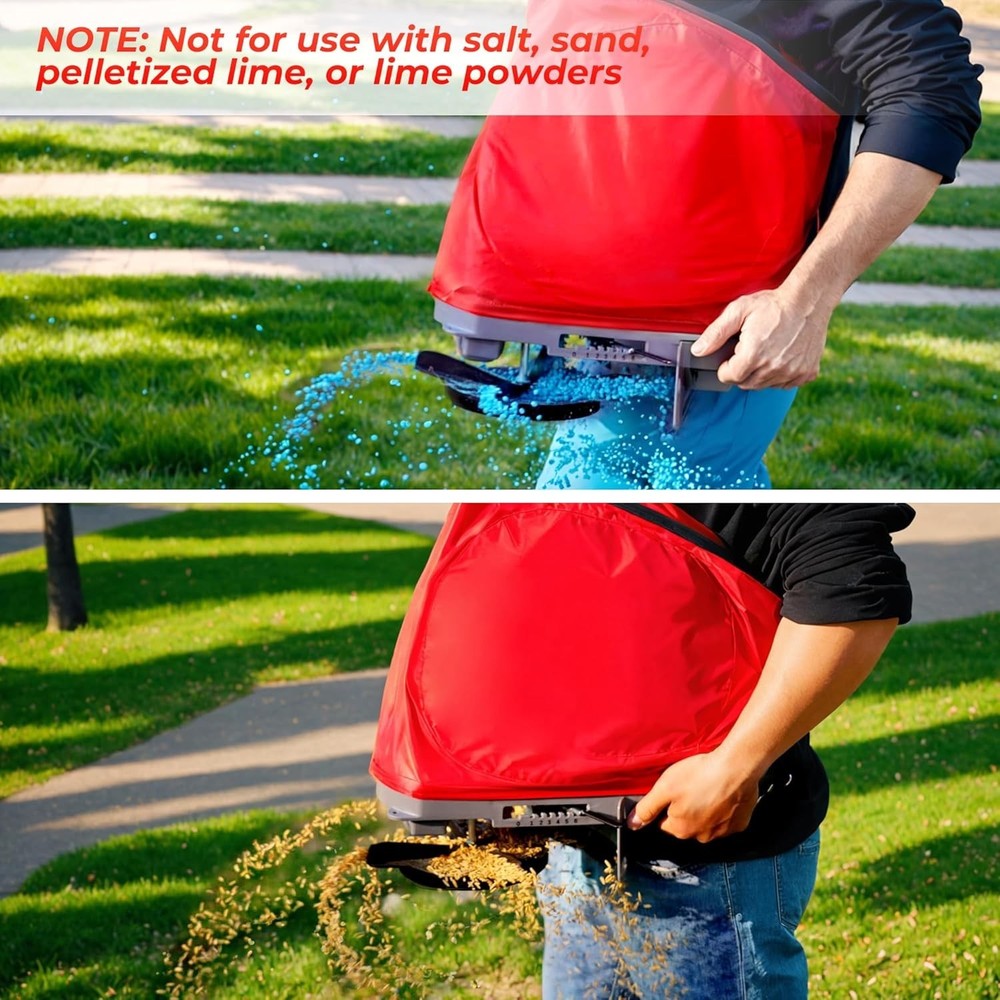 Effortless Lawn Care: 25lb Handheld Seed Spreader with Flow Control & Goggles