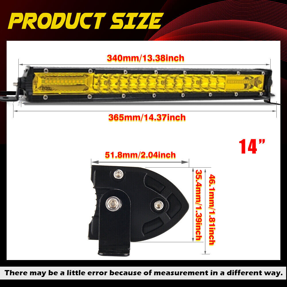 Fit 12-19 Kawasaki Teryx KRX 1000 14inch LED Light Bar Yellow Spot Flood Beam