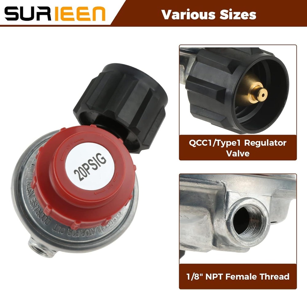 0-20 PSI Adjustable High Pressure Propane Regulator Valve Kit, Qcc1/Type1 Regula