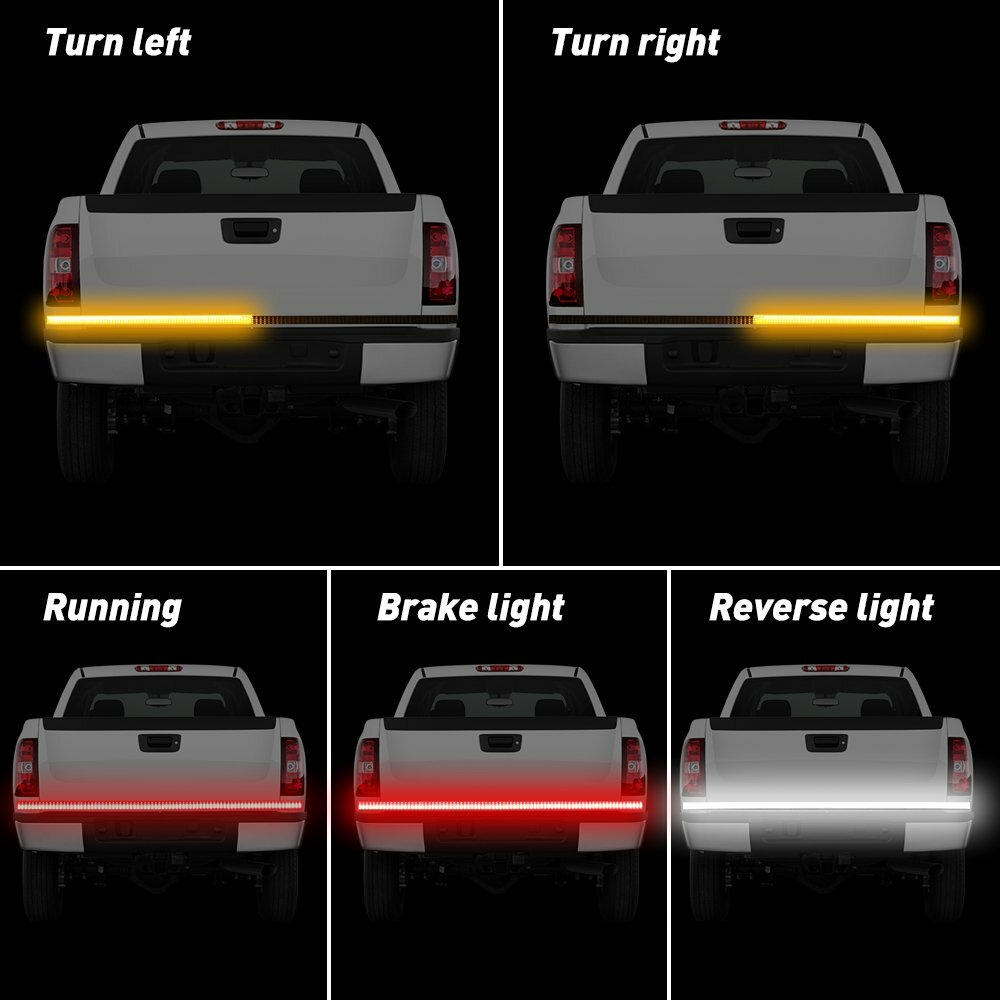 LED Tailgate Light Bar 60" Triple Row 5-Function Strip for Pickup Trailer SUV