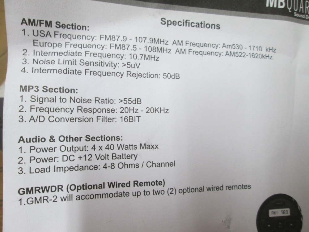 MB Quart GMR-2 Nautic 160 Watt Powered Source Unit Bluetooth
