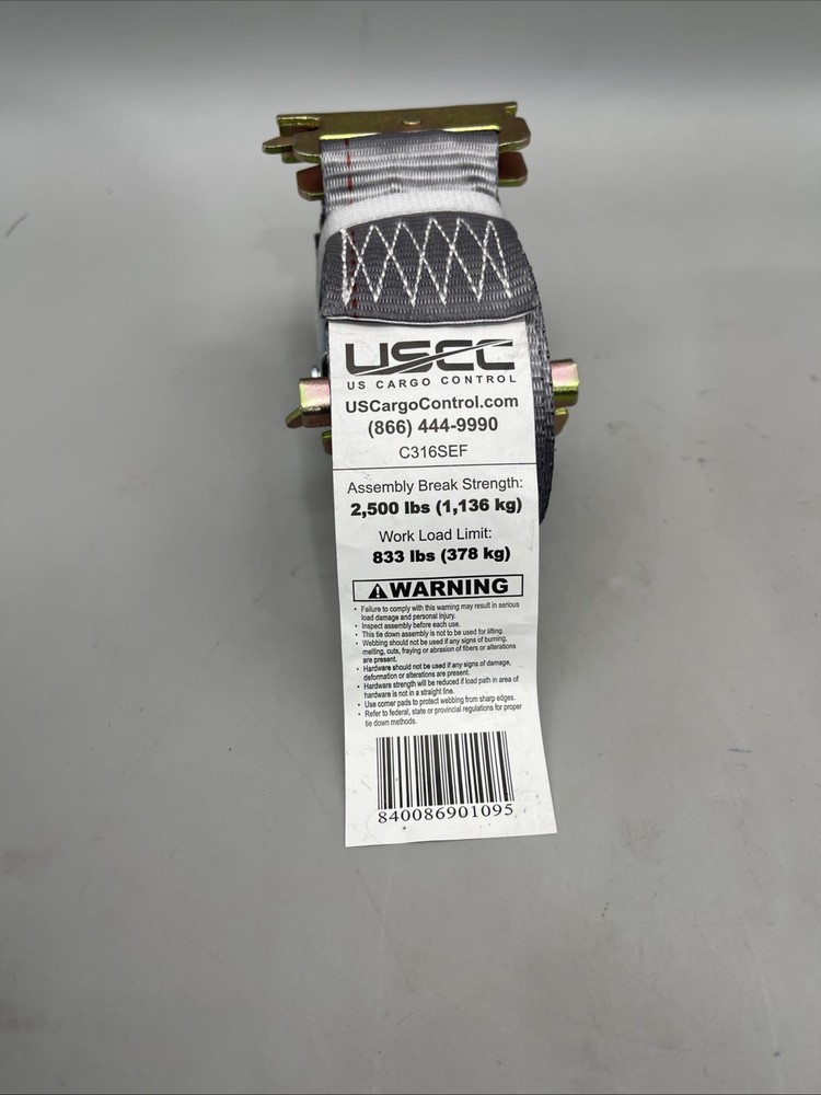 Us Control Tie Down Strap,E-Track,Gray C316SEF 2500lb New