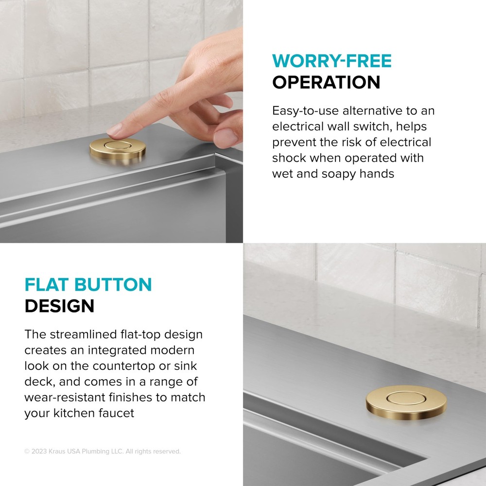 KRAUS Flat-Top Garbage Disposal Air Switch Button, Brushed Brass, KWDB-20BB