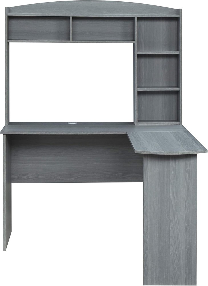 Modern Hutch L-Shaped Computer Desk Grey