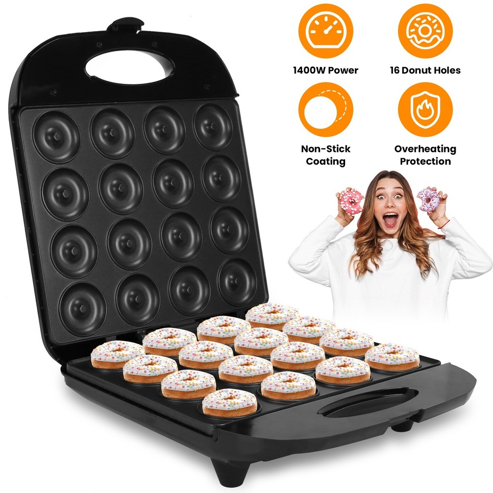 1400W Mini 16 Donut Maker Machine Kitchen Baking for Breakfast, Snacks, Desserts
