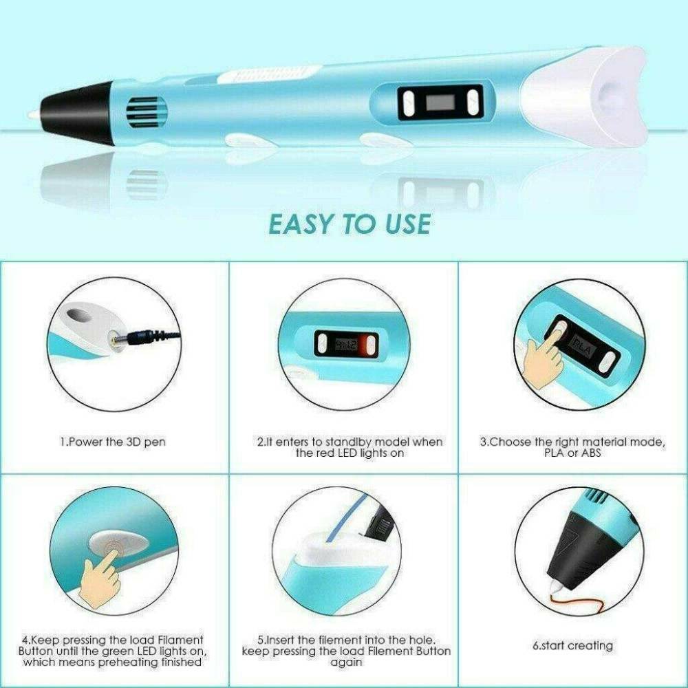 3D Printing Pen Set 3D Drawing Pen with Led Display 3 Color Filament Kid Gift*