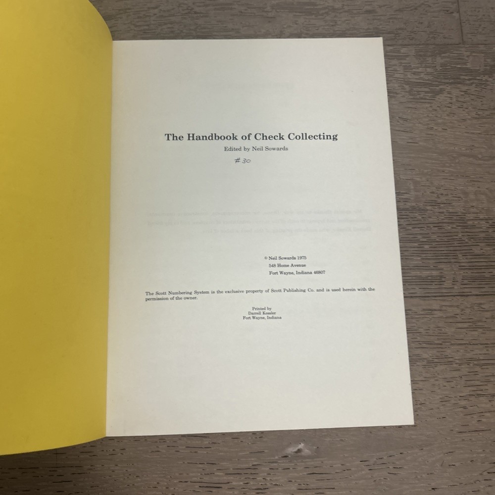 HANDBOOK OF CHECK COLLECTING, EDITED BY NEIL SOWARDS, 1975