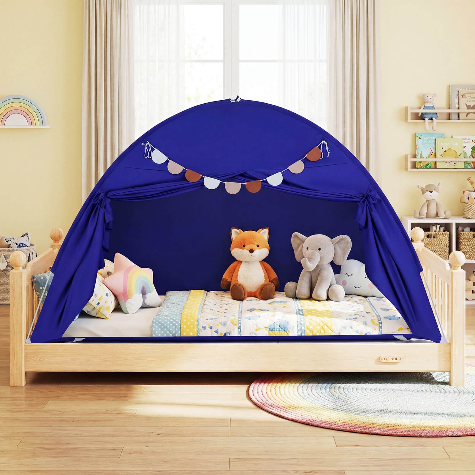 Twin Size Bed Tent w/2 Windows, Flags for Boys & Girls Aged 3+ Years Old